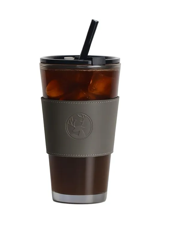 450_ML_Glass_Sipper_Coffee_Tumbler_Sipper_Cup_with_Leather_Grip,_Dual_Drinking_Airtight_Lid_for_Hot_and_Cold_Beverages_Travel_Mug,_Black