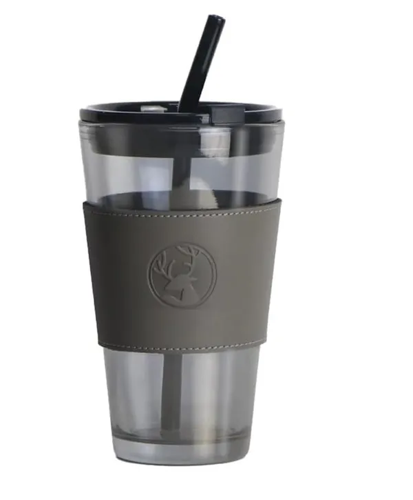 450_ML_Glass_Sipper_Coffee_Tumbler_Sipper_Cup_with_Leather_Grip,_Dual_Drinking_Airtight_Lid_for_Hot_and_Cold_Beverages_Travel_Mug,_Black
