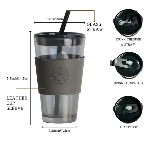 450_ML_Glass_Sipper_Coffee_Tumbler_Sipper_Cup_with_Leather_Grip,_Dual_Drinking_Airtight_Lid_for_Hot_and_Cold_Beverages_Travel_Mug,_Black