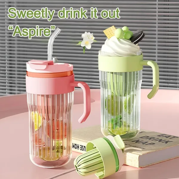 Tiptoe�_Pack_of_6,_550_ML,_Fluted_Glasses_Tumbler_Mug_with_Infuser_Lid_Straw_and_Handle,_Leak_Proof_Travel_Sipper_Mugs_for_Detox_Water,_Juice_Mocktails_Hot_Cold_Drinks_Cup_Gift,_Multicolor