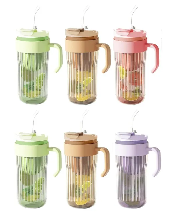 Tiptoe�_Pack_of_6,_550_ML,_Fluted_Glasses_Tumbler_Mug_with_Infuser_Lid_Straw_and_Handle,_Leak_Proof_Travel_Sipper_Mugs_for_Detox_Water,_Juice_Mocktails_Hot_Cold_Drinks_Cup_Gift,_Multicolor