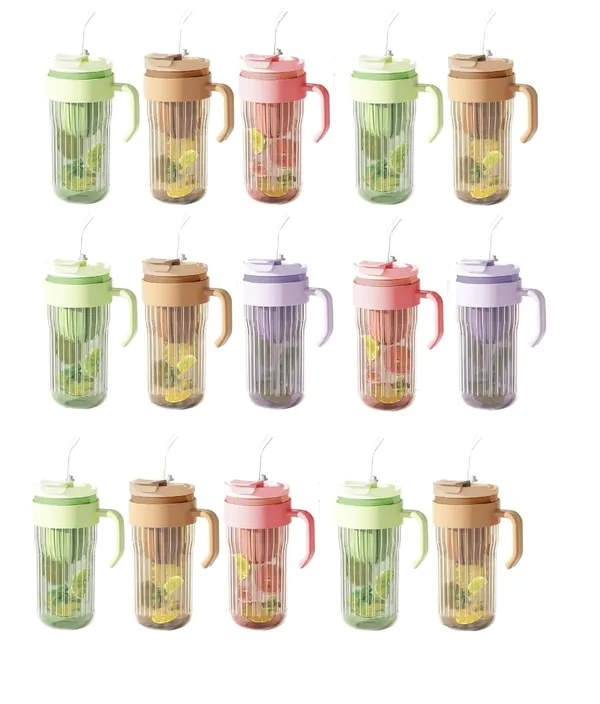 Tiptoe�_Pack_of_15,_550_ML,_Fluted_Glasses_Tumbler_Mug_with_Infuser_Lid_Straw_and_Handle,_Leak_Proof_Travel_Sipper_Mugs_for_Detox_Water,_Juice_Mocktails_Hot_Cold_Drinks_Cup_Gift,_Multicolor