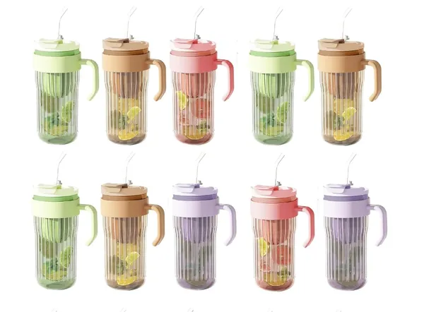 Tiptoe�_Pack_of_10,_550_ML,_Fluted_Glasses_Tumbler_Mug_with_Infuser_Lid_Straw_and_Handle,_Leak_Proof_Travel_Sipper_Mugs_for_Detox_Water,_Juice_Mocktails_Hot_Cold_Drinks_Cup_Gift,_Multicolor