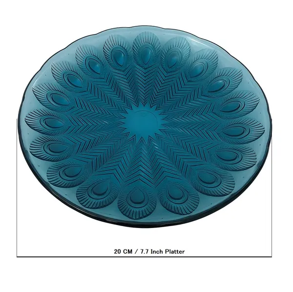 7.5_Inch_Platter_Serving_Saucer_Dish_Blue_Peacock_Feather_Theme_Quarter_Plate,_1_Piece