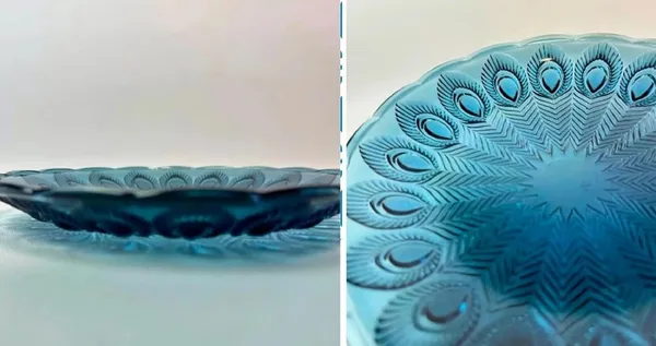 7.5_Inch_Platter_Serving_Saucer_Dish_Blue_Peacock_Feather_Theme_Quarter_Plate,_1_Piece