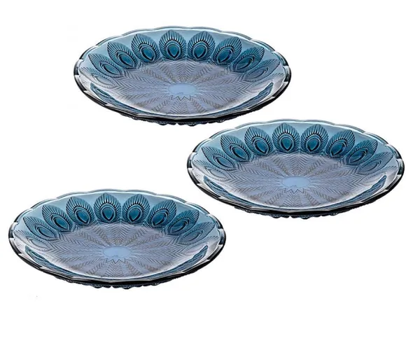 Pack_of_3,_7.5_Inch_Platter_Serving_Saucer_Dish_Blue_Peacock_Feather_Theme_Quarter_Plate
