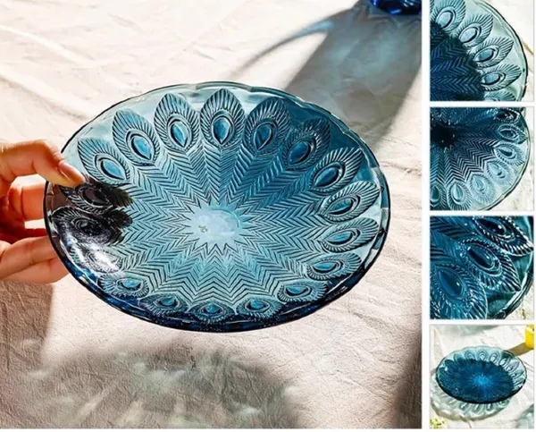 Pack_of_2,_7.5_Inch_Platter_Serving_Saucer_Dish_Blue_Peacock_Feather_Theme_Quarter_Plate