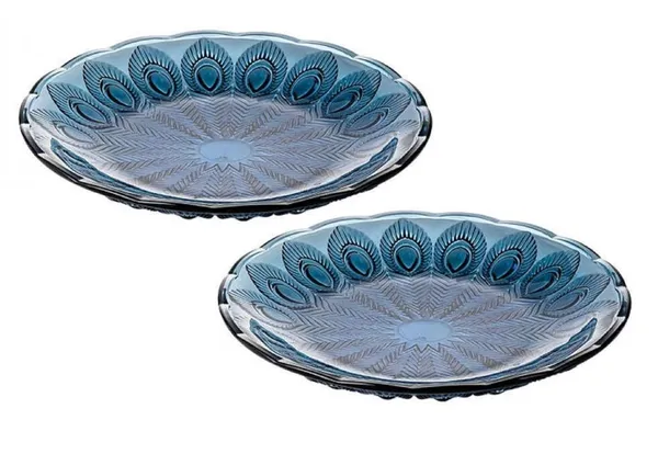 Pack_of_2,_7.5_Inch_Platter_Serving_Saucer_Dish_Blue_Peacock_Feather_Theme_Quarter_Plate