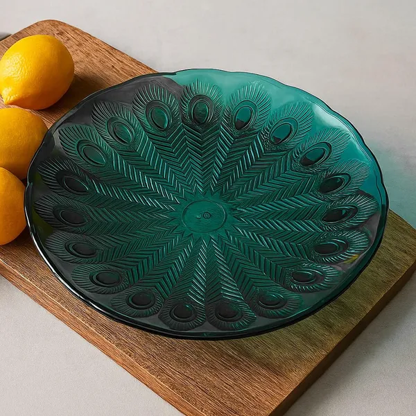 Pack_of_2,_7.5_Inch_Platter_Serving_Saucer_Dish_Blue_Peacock_Feather_Theme_Quarter_Plate