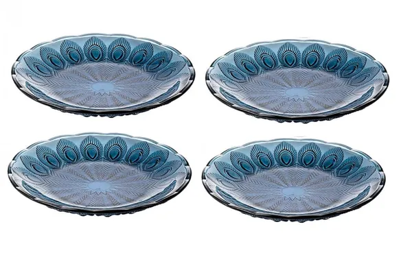 Pack_of_4,_7.5_Inch_Platter_Serving_Saucer_Dish_Blue_Peacock_Feather_Theme_Quarter_Plate