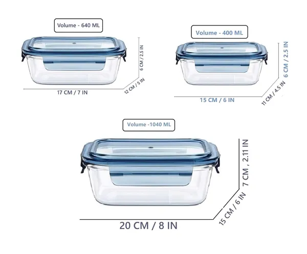 3_Pieces_Set,_400_ML,_640_ML,_1040_ML_Rectangular_Microwave_Oven_Safe_Borosilicate_Glass_Container_with_Airtight_Leakproof_Lid_Freezer_Safe_Bowl,_Blue