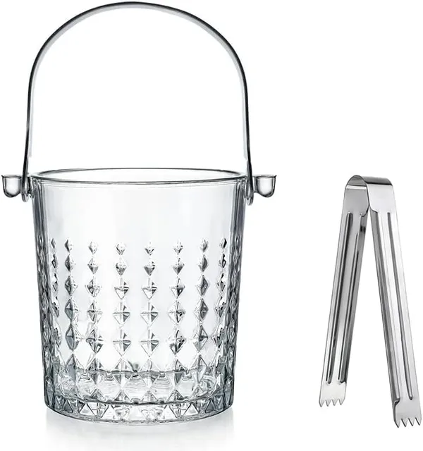 900_ML_Glass_Ice_Bucket_Wine_Cooler_Ice_Buckets_Brick_Tear_Drops_Pattern_with_Steel_Handles_and_Tong_Champagne/Wine_Beer_Cooling_Container,_Transparent