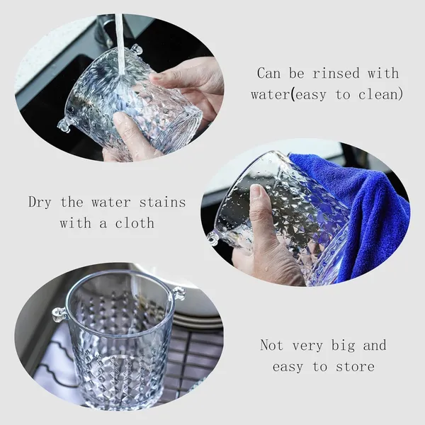 900_ML_Glass_Ice_Bucket_Wine_Cooler_Ice_Buckets_Brick_Tear_Drops_Pattern_with_Steel_Handles_and_Tong_Champagne/Wine_Beer_Cooling_Container,_Transparent