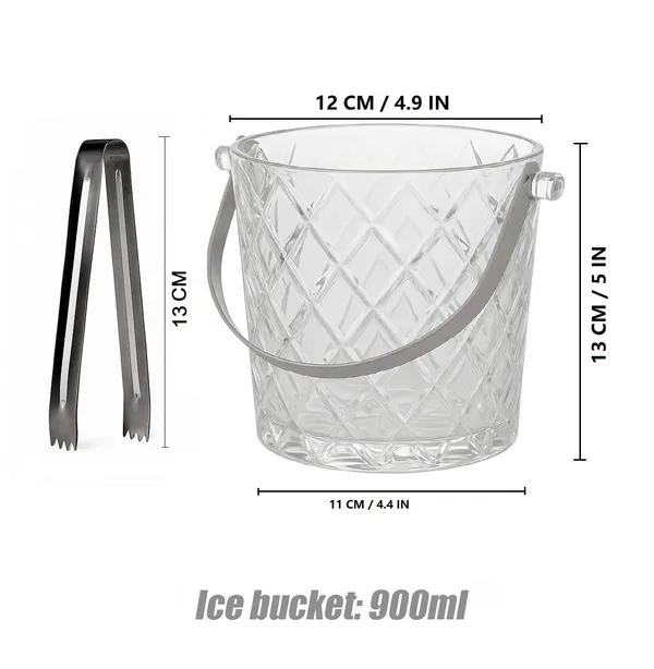 900_ML_Glass_Ice_Bucket_Wine_Cooler_Ice_Buckets_Dimond-Cut_Pattern_with_Steel_Handles_and_Tong_Champagne/Wine_Beer_Cooling_Container,_Transparent