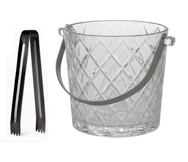 900_ML_Glass_Ice_Bucket_Wine_Cooler_Ice_Buckets_Dimond-Cut_Pattern_with_Steel_Handles_and_Tong_Champagne/Wine_Beer_Cooling_Container,_Transparent