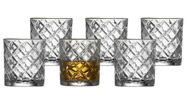 340_ML_Premium_Whiskey_Glass_Set_of_6_|_Crystal_Cut_Design_Crosshatch_Pattern_|_Ideal_for_Scotch,_Bourbon,_Whisky,_Cocktails_&_Barware