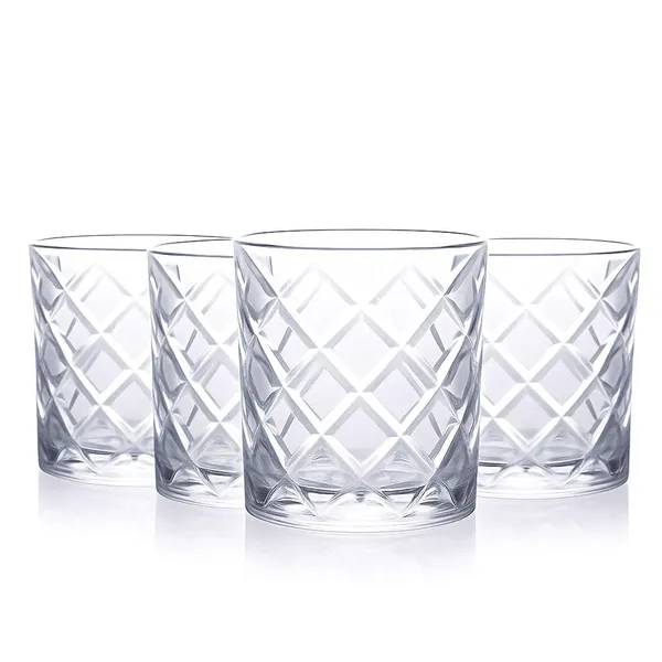 340_ML_Premium_Whiskey_Glass_Set_of_4_|_Crystal_Cut_Design_Crosshatch_Pattern_|_Ideal_for_Scotch,_Bourbon,_Whisky,_Cocktails_&_Barware