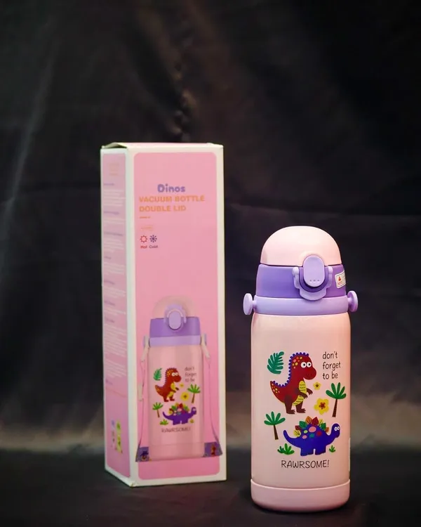 450ML_Cute_Dinosaur_Theme_Stainless_Steel_Insulted_Hot_&_Cold_Water_Bottle_with_Dual_Cap_Straw_&_Wide_Mouth_Cap_Flask_for_Kids