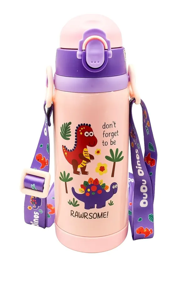 450ML_Cute_Dinosaur_Theme_Stainless_Steel_Insulted_Hot_&_Cold_Water_Bottle_with_Dual_Cap_Straw_&_Wide_Mouth_Cap_Flask_for_Kids