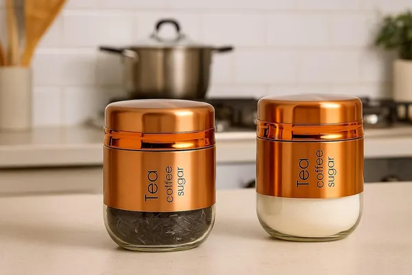Pack_of_2,_400ML_Glass_Food_Storage_Container_with_Stainless_Steel_Cover_&_Airtight_Lid_Kitchen_Canister_Set_Coffee_Tea_Sugar_Dry_Fruits_Cookie_Glass_Jar,_Rose_Gold