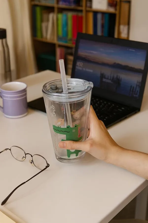 Tiptoe�_Pack_of_20,_Cute_Cartoon_Print_Glass_Sipper_Cup_with_Straw_�_470_ML_Transparent_Tumbler_for_Kids_|_Leak-Proof_Drinking_Travel_Mug,_Birthday_Return_Gift_Boys_and_Girls