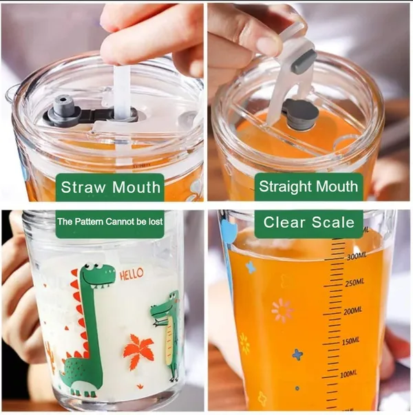Tiptoe�_Pack_of_6,_Cute_Cartoon_Print_Glass_Sipper_Cup_with_Straw_�_470_ML_Transparent_Tumbler_for_Kids_|_Leak-Proof_Drinking_Travel_Mug,_Birthday_Return_Gift_Boys_and_Girls