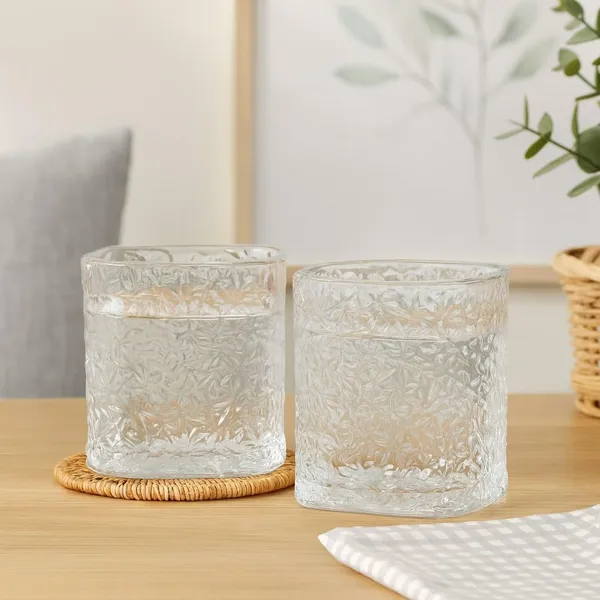 210_ML,_Premium_Square_Textured_Whisky_Glass_Set_�_Crystal_Clear_Glasses_for_Whisky,_Cocktails,_Juice_&_Drinks_�_Elegant_Old_Fashioned_Tumblers_for_Home_&_Bar_(Set_of_2)