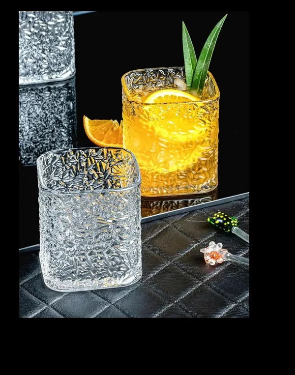 210_ML,_Premium_Square_Textured_Whisky_Glass_Set_�_Crystal_Clear_Glasses_for_Whisky,_Cocktails,_Juice_&_Drinks_�_Elegant_Old_Fashioned_Tumblers_for_Home_&_Bar_(Set_of_2)