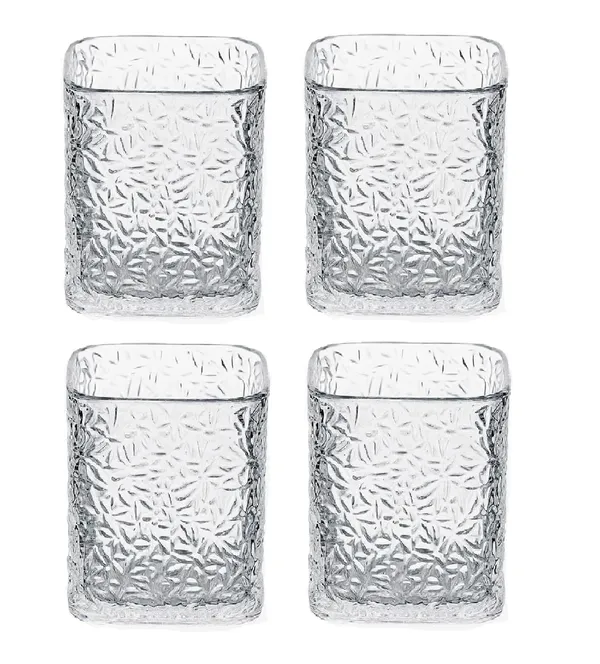 210_ML,_Premium_Square_Textured_Whisky_Glass_Set_�_Crystal_Clear_Glasses_for_Whisky,_Cocktails,_Juice_&_Drinks_�_Elegant_Old_Fashioned_Tumblers_for_Home_&_Bar_(Set_of_4)