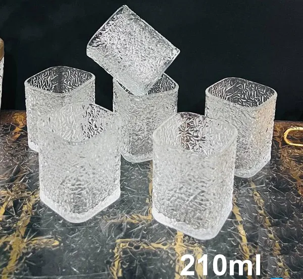 210_ML,_Premium_Square_Textured_Whisky_Glass_Set_�_Crystal_Clear_Glasses_for_Whisky,_Cocktails,_Juice_&_Drinks_�_Elegant_Old_Fashioned_Tumblers_for_Home_&_Bar_(Set_of_6)