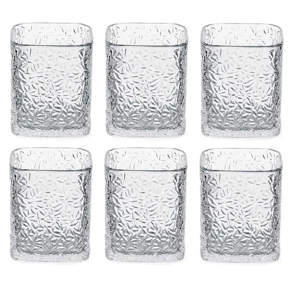 210_ML,_Premium_Square_Textured_Whisky_Glass_Set_�_Crystal_Clear_Glasses_for_Whisky,_Cocktails,_Juice_&_Drinks_�_Elegant_Old_Fashioned_Tumblers_for_Home_&_Bar_(Set_of_6)