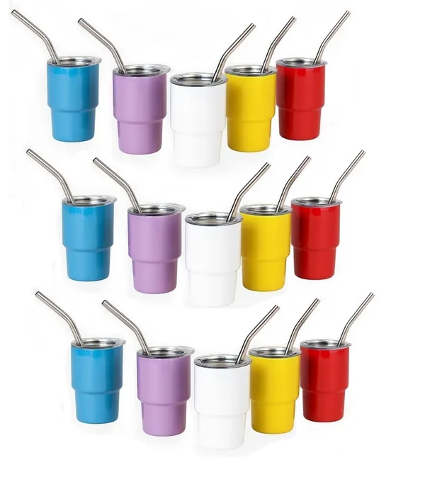 Tiptoe�_15_Pieces,_90ML_Mini_Stainless_Steel_Tumbler_Shot_Glass_with_Straw_and_Lid,_Double_Wall_Sublimation_Mug_Cups_Glass_for_Kids_Return_Gifting,_Wedding_Party_Bar,_Multicolor