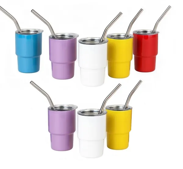 Tiptoe�_8_Pieces,_90ML_Mini_Stainless_Steel_Tumbler_Shot_Glass_with_Straw_and_Lid,_Double_Wall_Sublimation_Mug_Cups_Glass_for_Kids_Return_Gifting,_Wedding_Party_Bar,_Multicolor