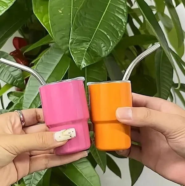Tiptoe�_8_Pieces,_90ML_Mini_Stainless_Steel_Tumbler_Shot_Glass_with_Straw_and_Lid,_Double_Wall_Sublimation_Mug_Cups_Glass_for_Kids_Return_Gifting,_Wedding_Party_Bar,_Multicolor