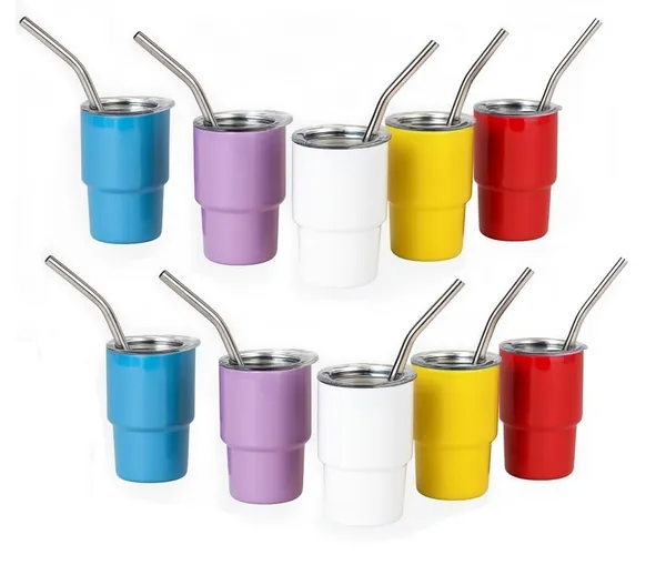 Tiptoe�_10_Pieces,_90ML_Mini_Stainless_Steel_Tumbler_Shot_Glass_with_Straw_and_Lid,_Double_Wall_Sublimation_Mug_Cups_Glass_for_Kids_Return_Gifting,_Wedding_Party_Bar,_Multicolor