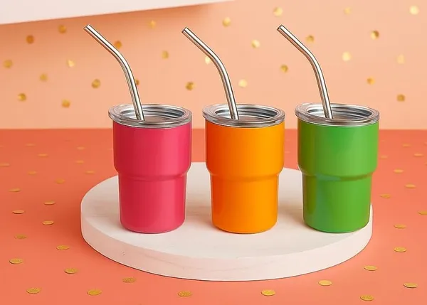 Tiptoe�_10_Pieces,_90ML_Mini_Stainless_Steel_Tumbler_Shot_Glass_with_Straw_and_Lid,_Double_Wall_Sublimation_Mug_Cups_Glass_for_Kids_Return_Gifting,_Wedding_Party_Bar,_Multicolor