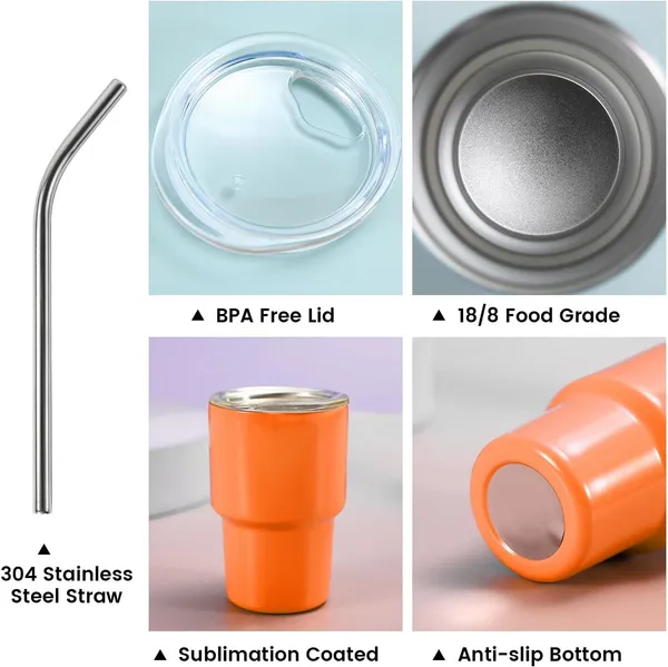 Tiptoe�_10_Pieces,_90ML_Mini_Stainless_Steel_Tumbler_Shot_Glass_with_Straw_and_Lid,_Double_Wall_Sublimation_Mug_Cups_Glass_for_Kids_Return_Gifting,_Wedding_Party_Bar,_Multicolor