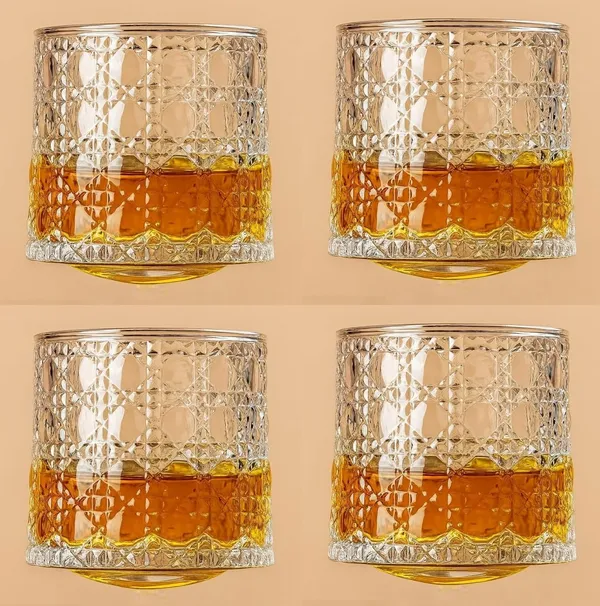 190_ML,_Revolving_Whisky_Tumbler_Glasses_Dome_Bottom_Spinning_Glassware_for_Wiskey,_Cocktail,_Gift_for_Anniversary,_Wedding,_Housewarming,_Birthday,_4_Pieces_Set,_Clear