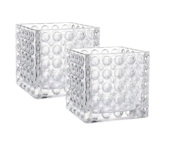 Pack_of_2,Wide_Mouth_Square_Cube_Flower_Vase_Bubble_Design_Candle_Holder_Glass_Flower_Vases_for_Home_Decor_4_Inch,_Transparent