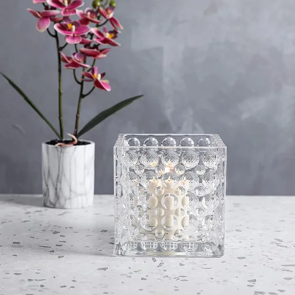 Pack_of_4,Wide_Mouth_Square_Cube_Flower_Vase_Bubble_Design_Candle_Holder_Glass_Flower_Vases_for_Home_Decor_4_Inch,_Transparent
