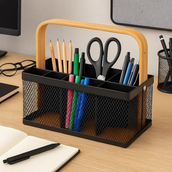 Multipurpose_Metal_Mesh_Cutlery_&_Desk_Organizer_Caddy_with_Wooden_Handle_�_Durable_Countertop_Storage_for_Kitchen_Utensils,_Stationery,_Dining_Tables_&_Office_Desks,_Black
