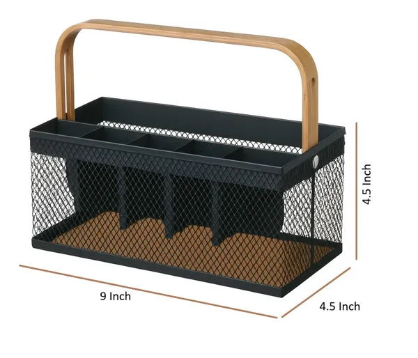 Multipurpose_Metal_Mesh_Cutlery_&_Desk_Organizer_Caddy_with_Wooden_Handle_�_Durable_Countertop_Storage_for_Kitchen_Utensils,_Stationery,_Dining_Tables_&_Office_Desks,_Black