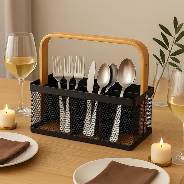 Multipurpose_Metal_Mesh_Cutlery_&_Desk_Organizer_Caddy_with_Wooden_Handle_�_Durable_Countertop_Storage_for_Kitchen_Utensils,_Stationery,_Dining_Tables_&_Office_Desks,_Black