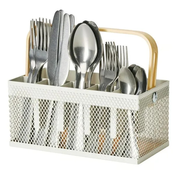 Multipurpose_Metal_Mesh_Cutlery_&_Desk_Organizer_Caddy_with_Wooden_Handle_�_Durable_Countertop_Storage_for_Kitchen_Utensils,_Stationery,_Dining_Tables_&_Office_Desks,_White