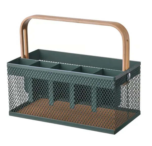 Multipurpose_Metal_Mesh_Cutlery_&_Desk_Organizer_Caddy_with_Wooden_Handle_�_Durable_Countertop_Storage_for_Kitchen_Utensils,_Stationery,_Dining_Tables_&_Office_Desks,_Green