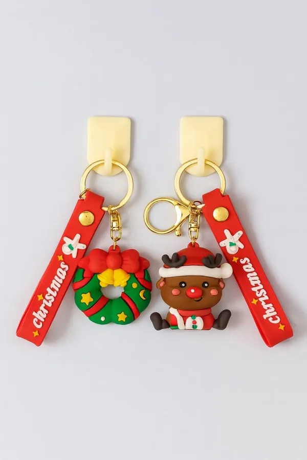 Set_of_2,_3D_Christmas_Theme_Cute_Keychain_Bag_Keychain_Key_Holder_Christmas_Party_Gift_Giveaways_Pendants_Key_Chain_Gifts,_Multicolor