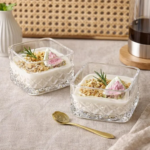 Square_Shaped_Brick_Pattern_Glass_Dessert_Bowls_�_Set_of_2_|_Elegant_Custard,_Yougart,_Nuts,_Ice_Cream_&_Parfait_Serving_Bowls_for_Home_&_Parties,_300_ML