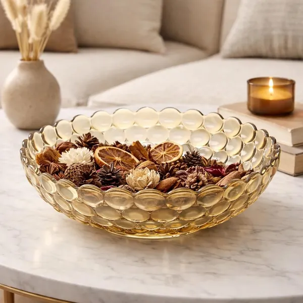 Light_Golden_Glass_Decorative_Bowl_|_12_Inch_(29_cm)_Diameter_|_Hobnail_Textured_Centerpiece_Bowl_for_Potpourri,_Fruits_&_Table_D�cor