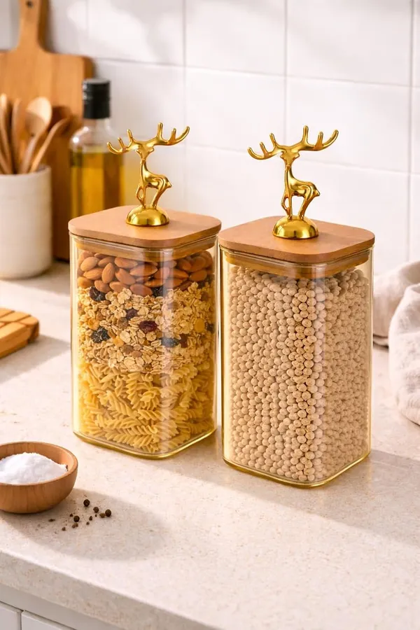 Pack_of_2,_Square_Borosilicate_Glass_Kitchen_Storage_Jars_with_Golden_Deer_Handle_&_Bamboo_Lid_|_Airtight_Silicone_Seal_Containers_for_Cookies,_Snacks,_Dry_Fruits,_Namkeen_750_ML_each