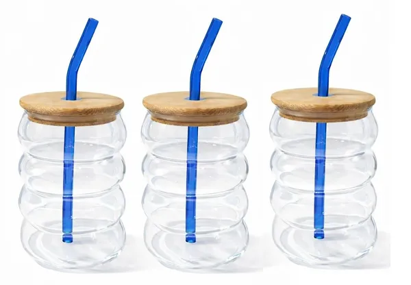 Pack_of_3,_500_ml_Bubble_Design_Glass_Juice_Jar_with_Bamboo_Lid_&_Straw_|_Leak_Proof_Reusable_Glass_Tumbler_Drinking_Cup_with_Food_Grade_Silicone_Seal_for_Juice,_Smoothies_&_Cold_Drinks